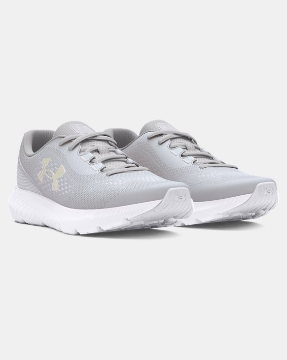 Girls' Grade School UA Rogue 4 Running Shoes in Gray image number 3